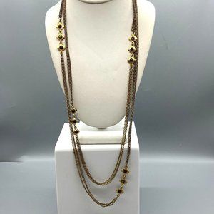 Southwestern Tiered Cross Station Necklace, Gold Tone Triple Strand Vintage
